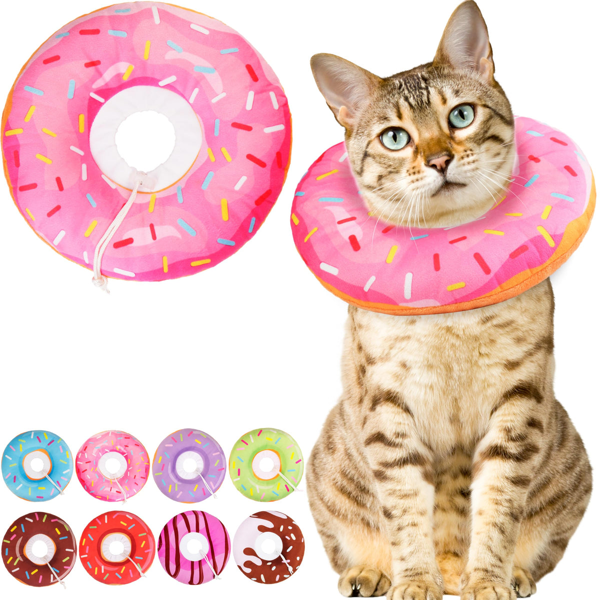 Collier donut WONONE pour chat rose doux, confort immédiat après chirurgie.