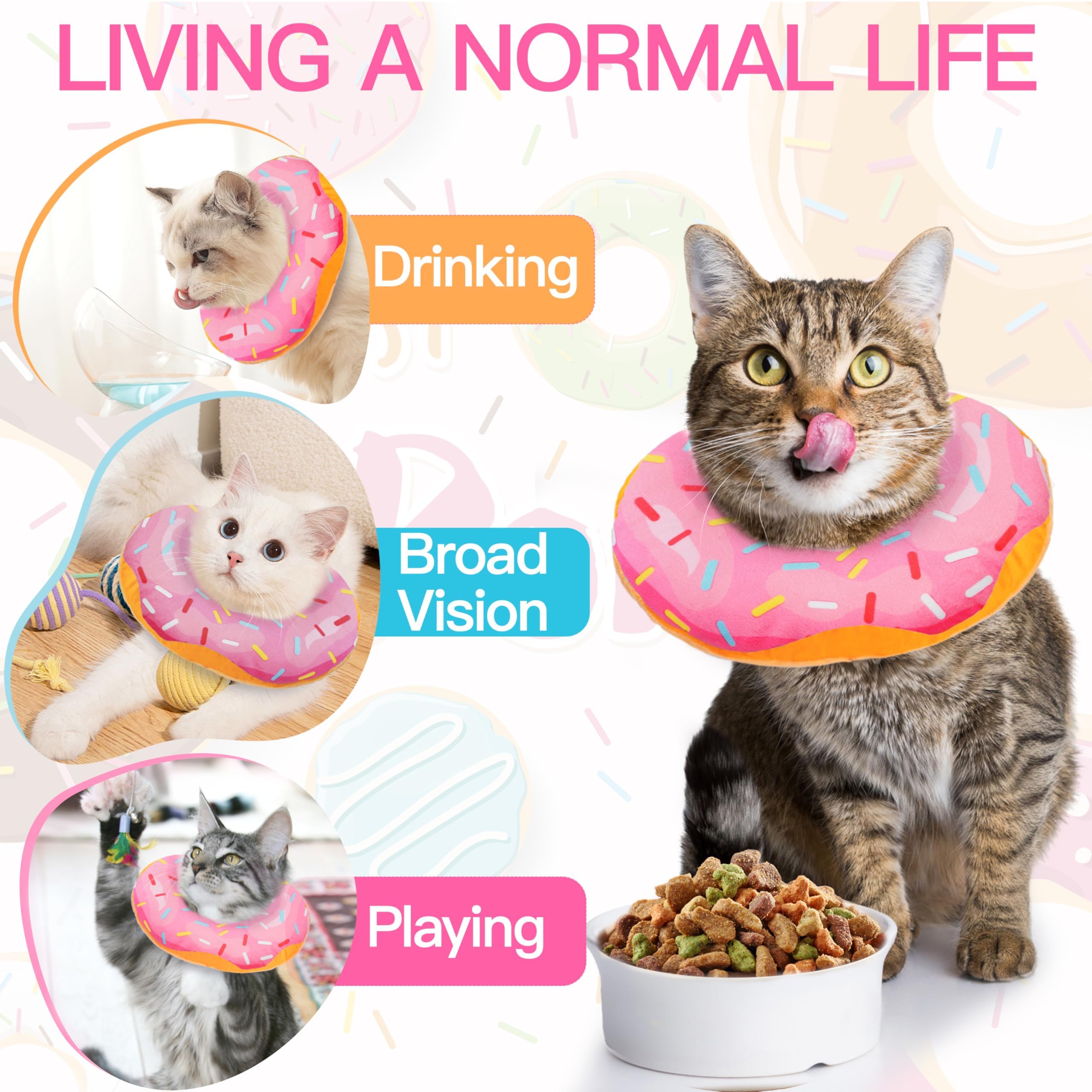 Collier donut WONONE pour chat, guide-tailles pour une adaptation adaptée.