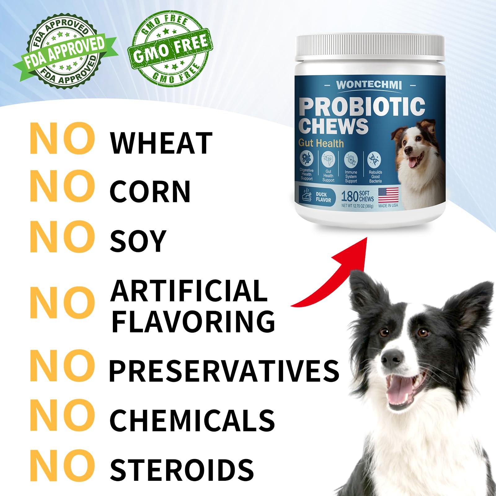 WONTECHMI Probiotiques chien — ingrédients naturels sans colorants artificiels.