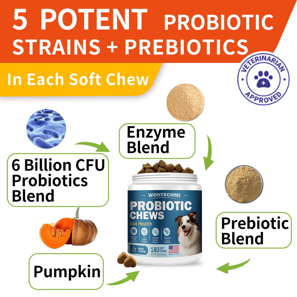 WONTECHMI Probiotiques chien — goût canard et soutien digestif potentiel.