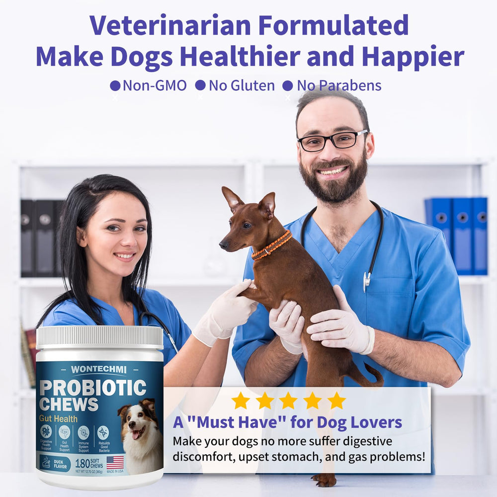 WONTECHMI Probiotiques chien — bouchées au goût canard pour un rituel agréable.