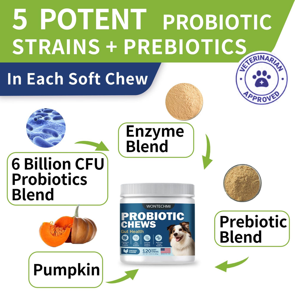 Probiotiques WONTECHMI – texture molle facile à mâcher pour tous les chiens