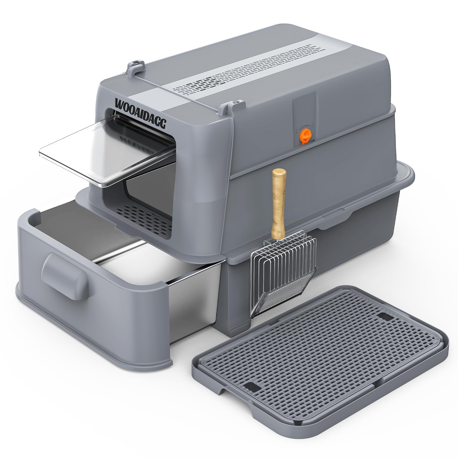 Wooaidagg boîte-litière fermée en inox extralarge pour espace confortable et hygiène domestique