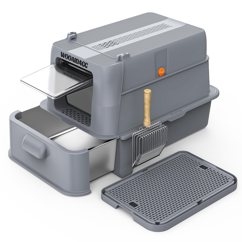 Wooaidagg boîte-litière fermée en inox extralarge pour espace confortable et hygiène domestique