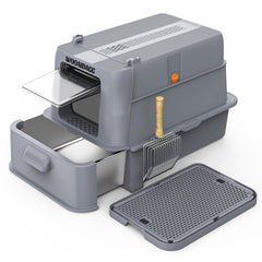 Wooaidagg boîte-litière fermée en inox extralarge pour espace confortable et hygiène domestique