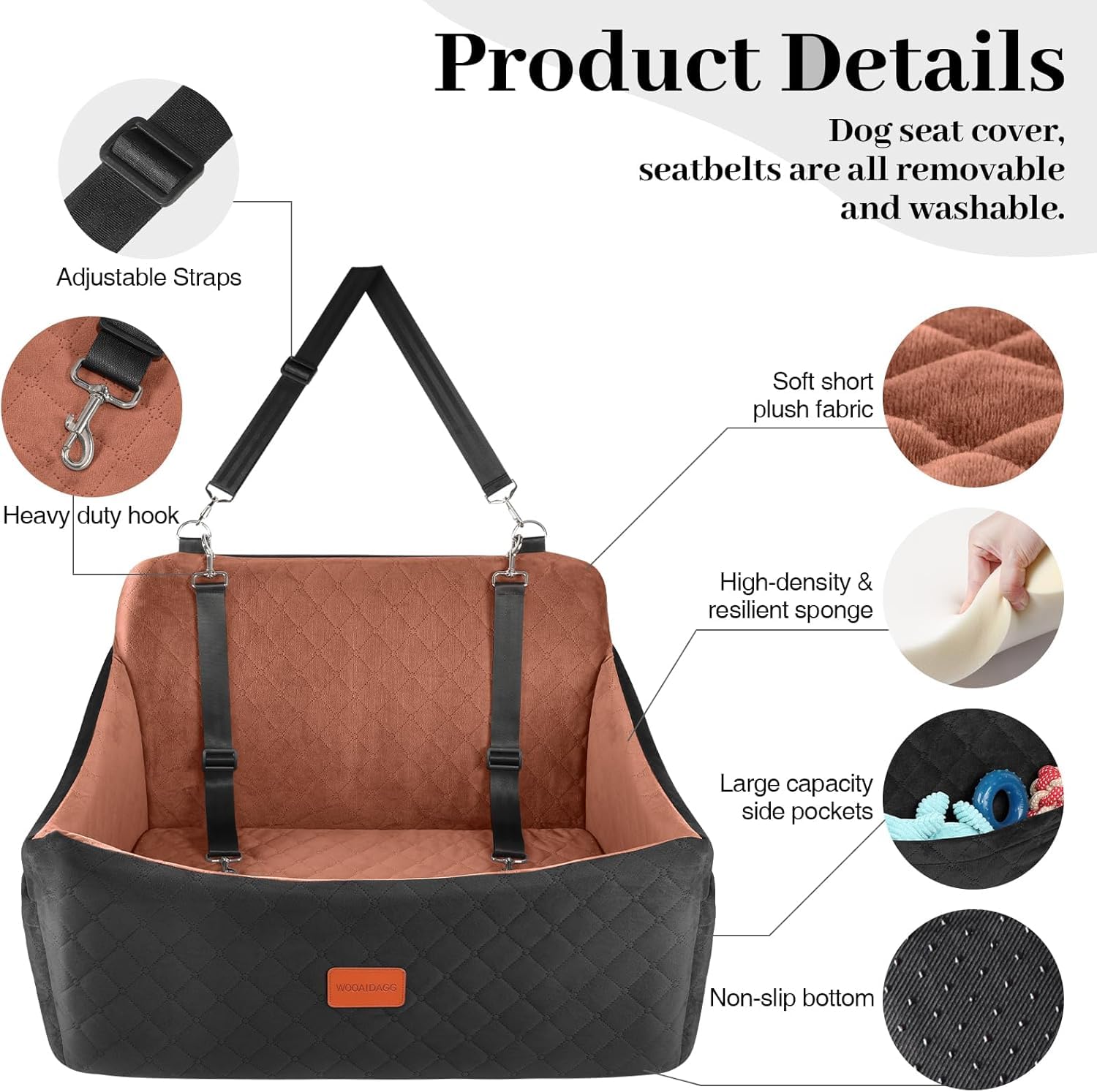 Wooaidagg siège-auto chien 55lbs profil droit offre stabilité pratique