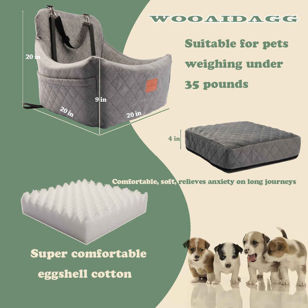 Wooaidagg siège auto pour chien moyen gris: coussin mémoire et douceur