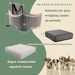 Wooaidagg siège auto pour chien moyen gris: coussin mémoire et douceur