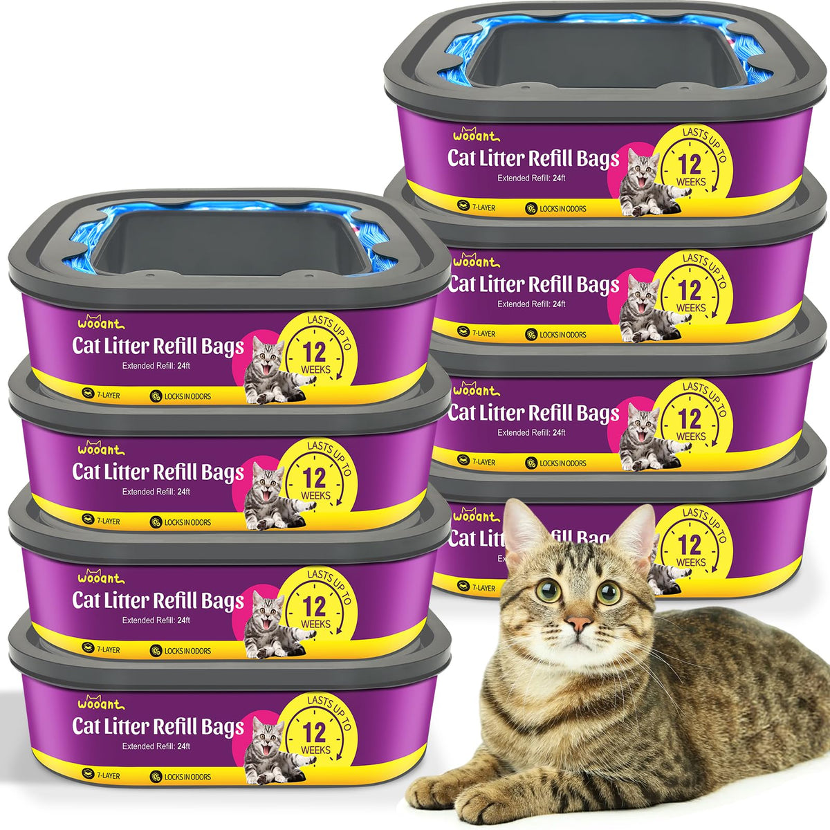 WooAnt cartouche refil litière 24ft compatible Pet Genie, contrôle durable des odeurs.