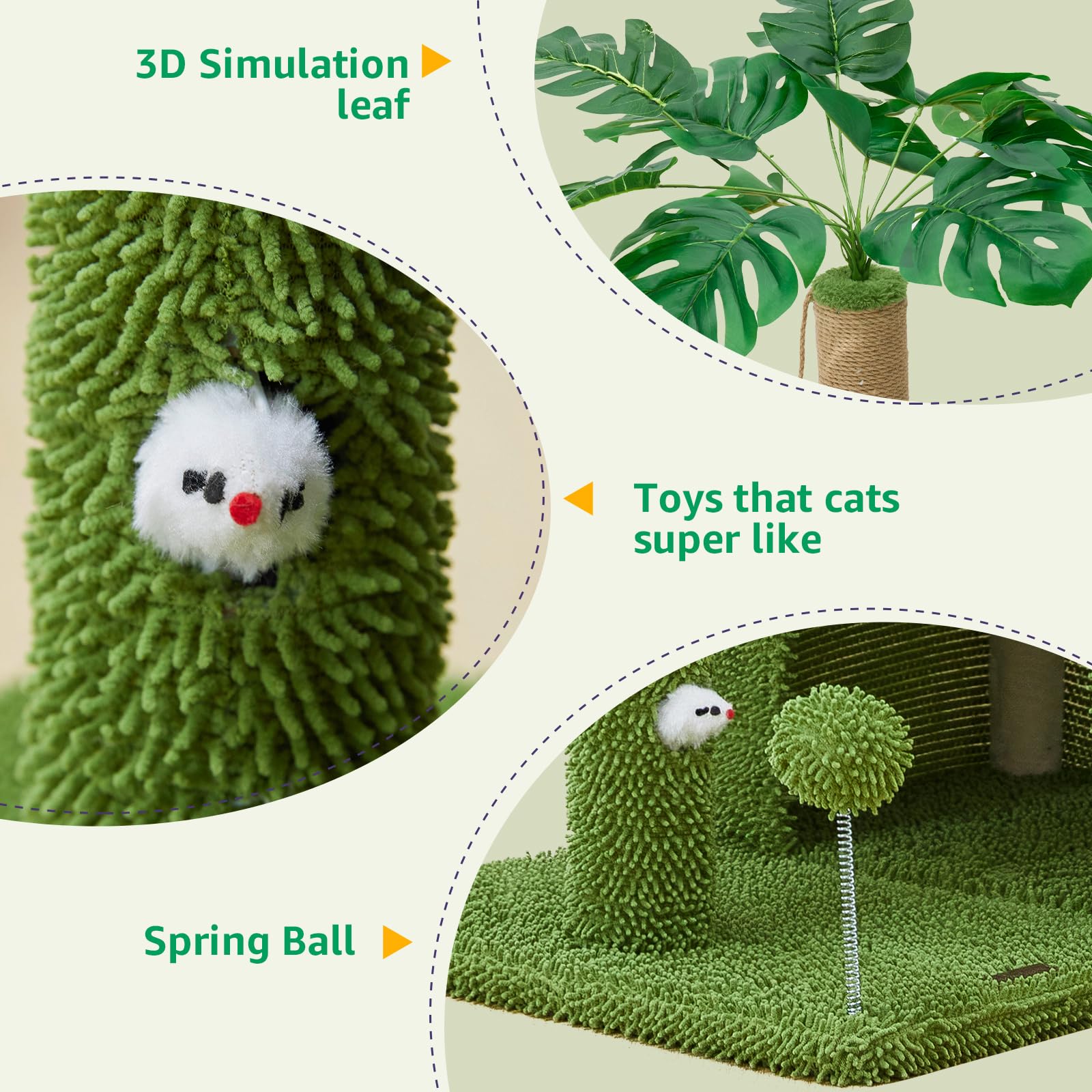Woochpet feuilles vertes: décoration nature qui stimule la curiosité du chat.