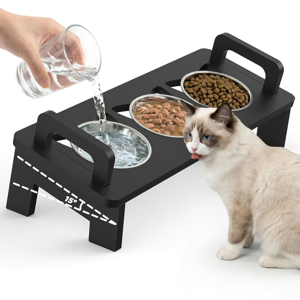 WaWoodever bol surélevé en bambou pour un repas confortable du chat