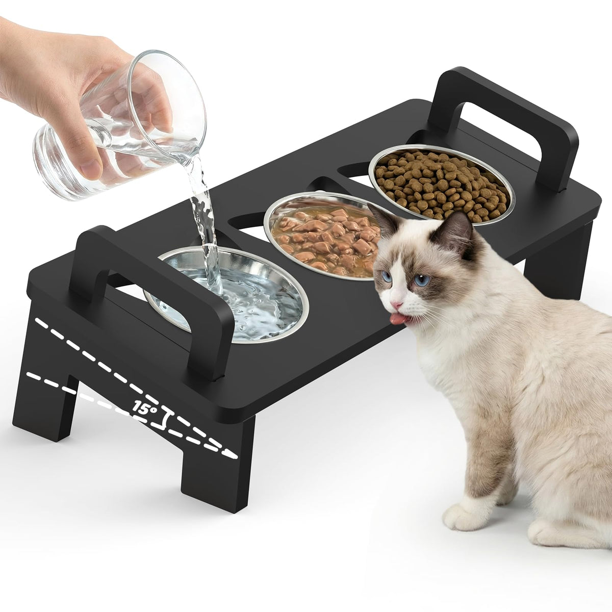 WaWoodever bol surélevé en bambou pour un repas confortable du chat