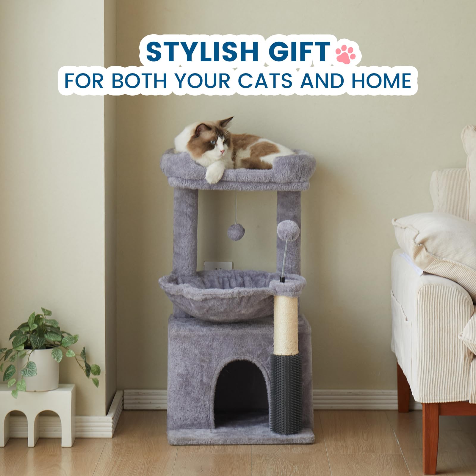 WOODPURR Arbre chat 32 pouces ancrage mural pour stabilité accrue.