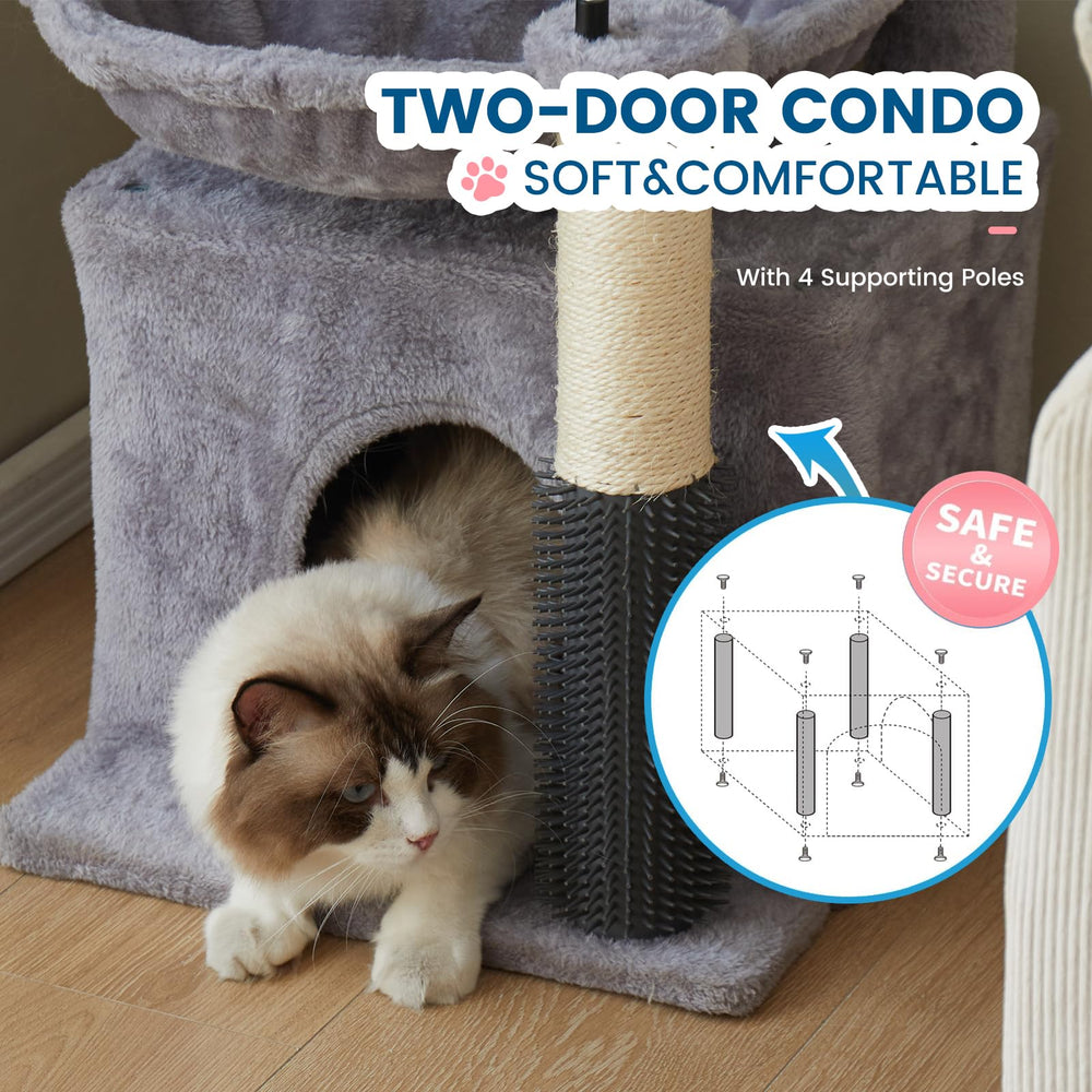 WOODPURR Arbre chat 32 pouces design multi-niveaux, parcours stimulant.