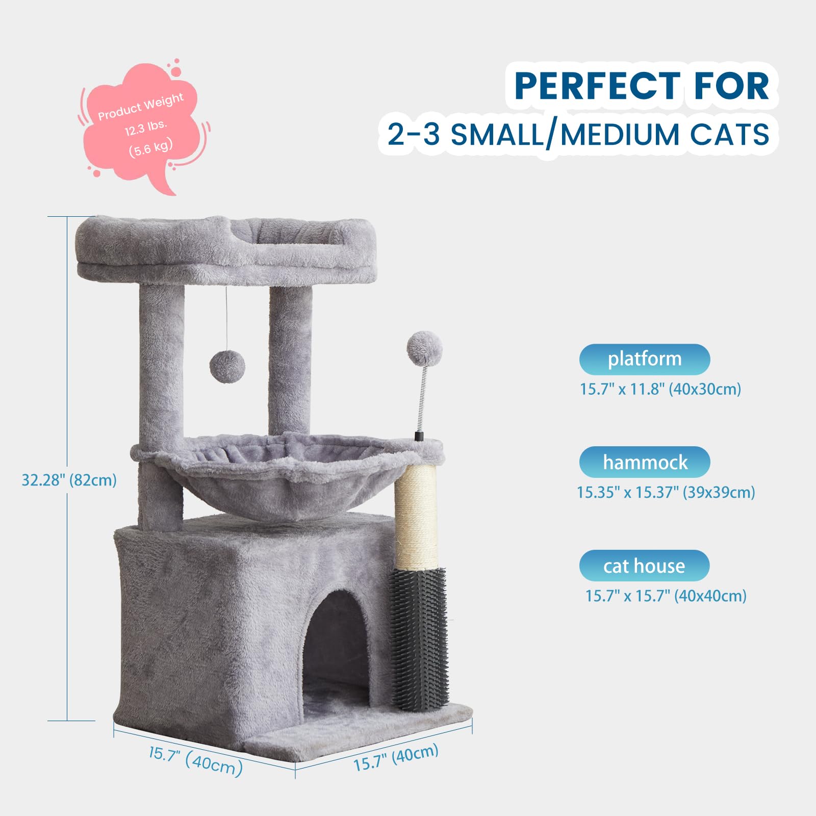 WOODPURR Arbre chat 32 pouces avec deux cabanes, refuge privé pour sieste.