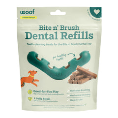 WOOF Bite n' Brush recharge persil: parfum agréable et nettoyage dentaire.