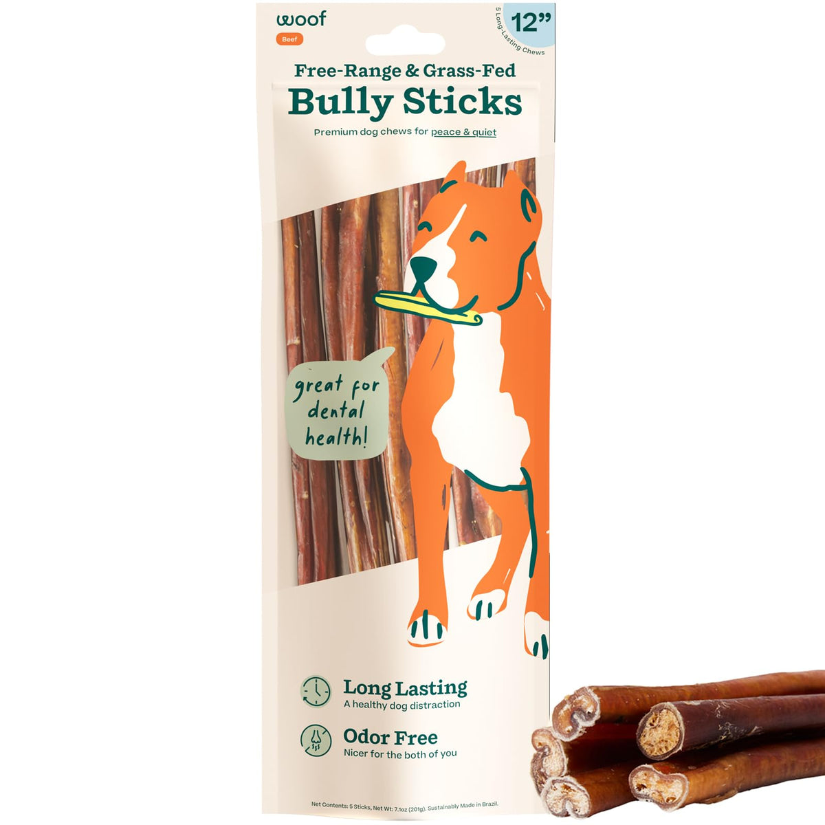 Bâtonnets Bully Woof 12 pouces, emballage pratique pour chiens.
