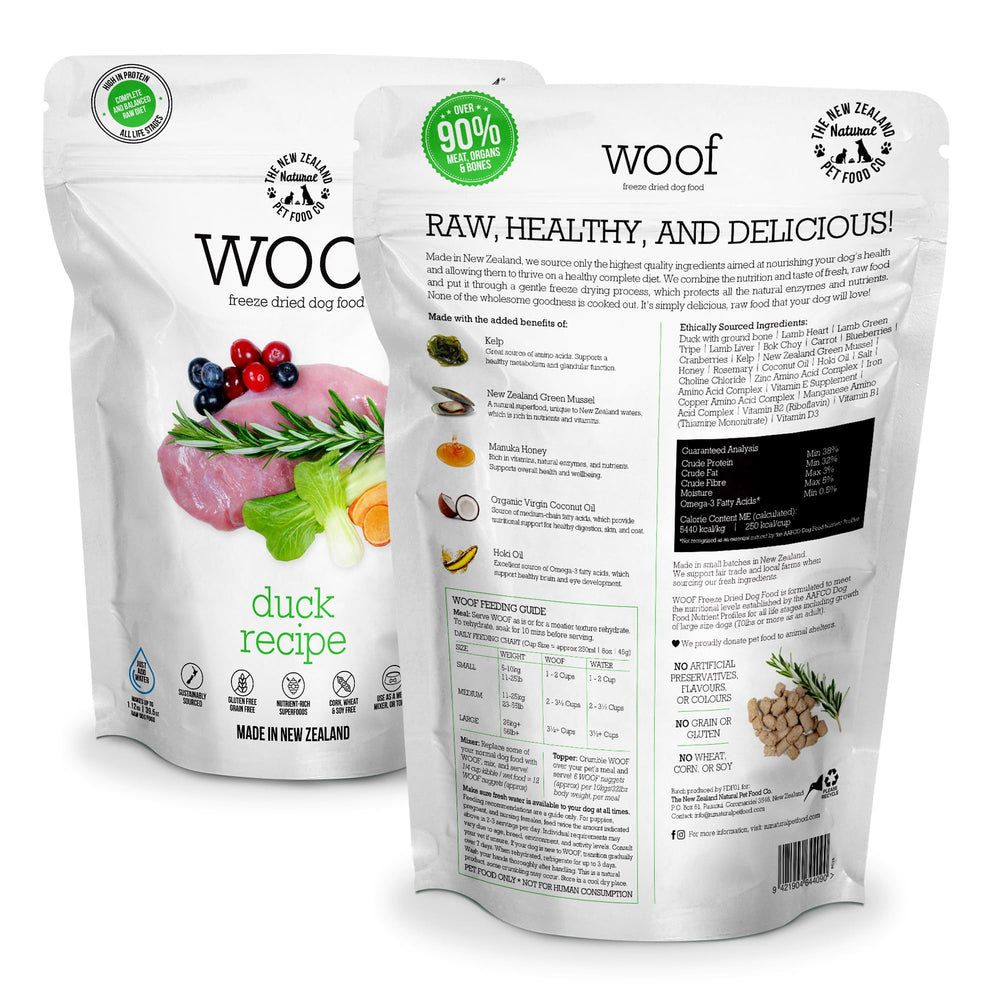 Texture croquante du Woof canard lyophilisé prêt à servir