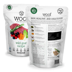 Morceaux lyophilisés WOOF chèvre sauvage; texture croquante et nutritive.