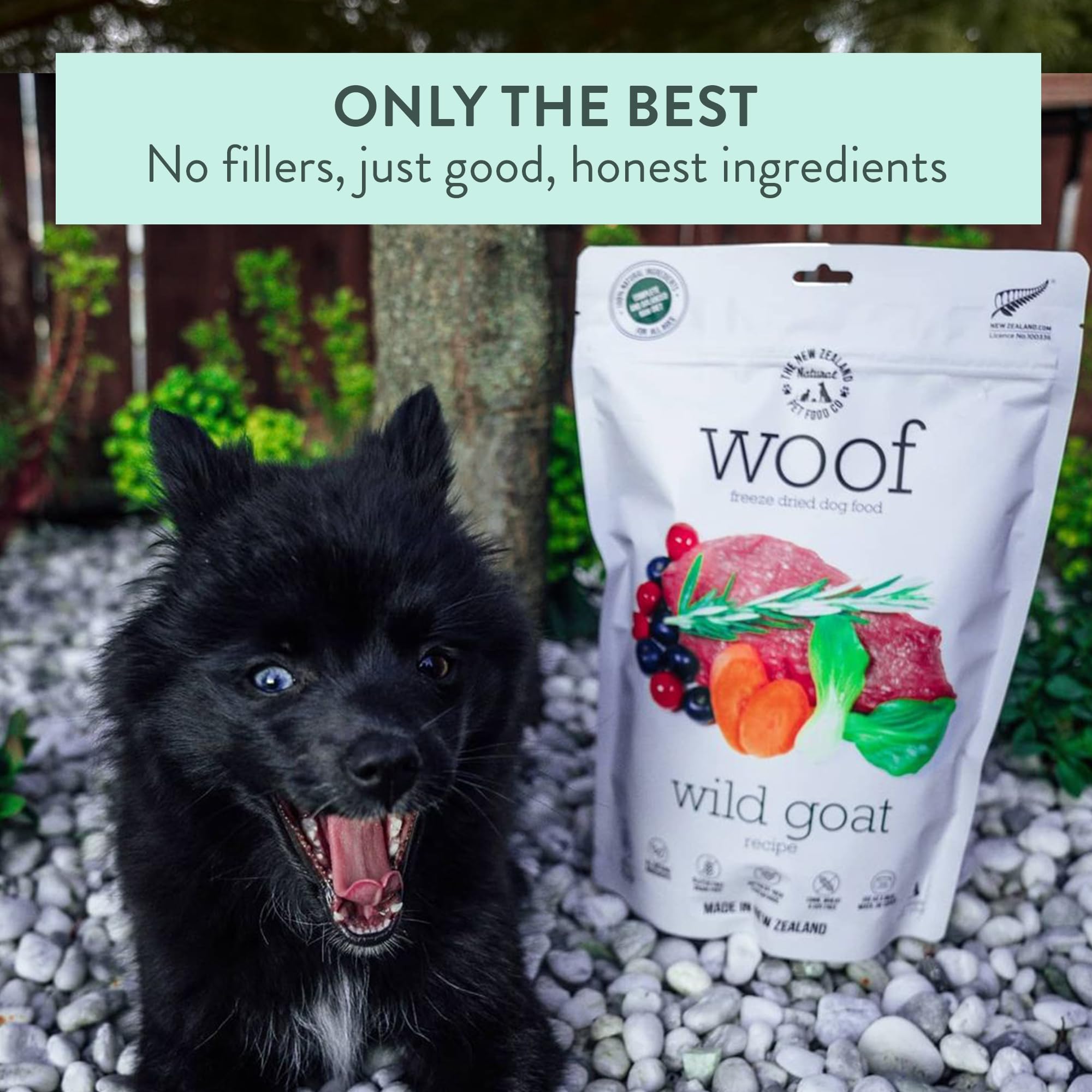 Produit sans conservateurs WOOF chèvre sauvage; adapté aux sensibilités.
