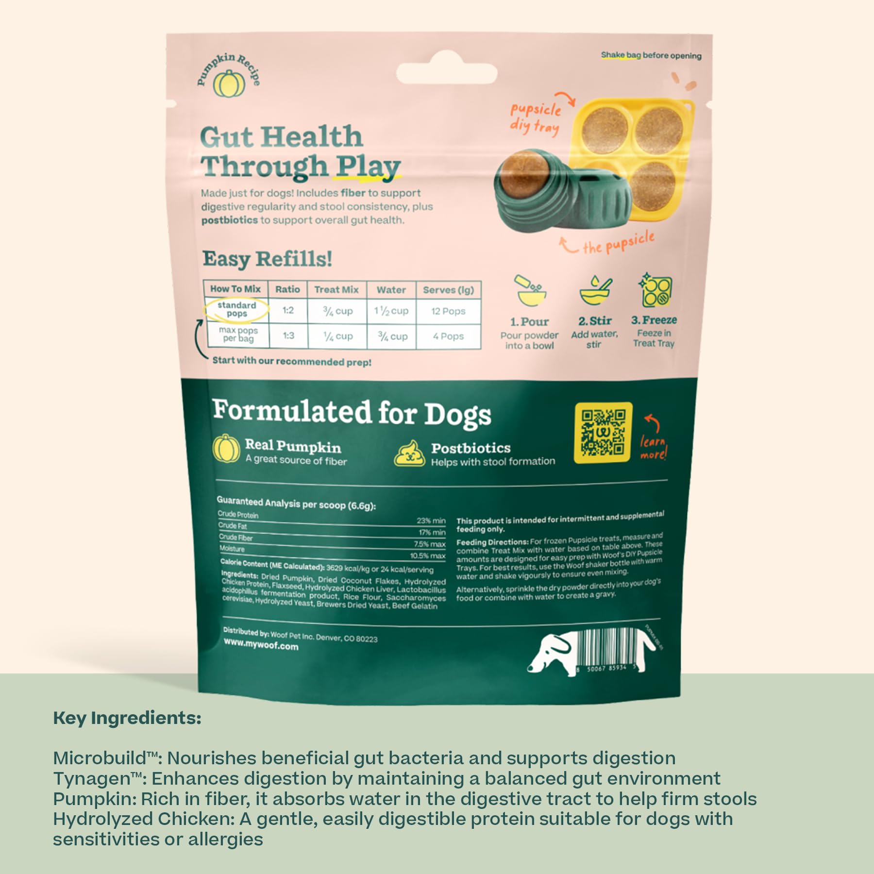 WOOF Pupsicle Mélange: versez l’eau et congelez pour une récompense rafraîchissante.