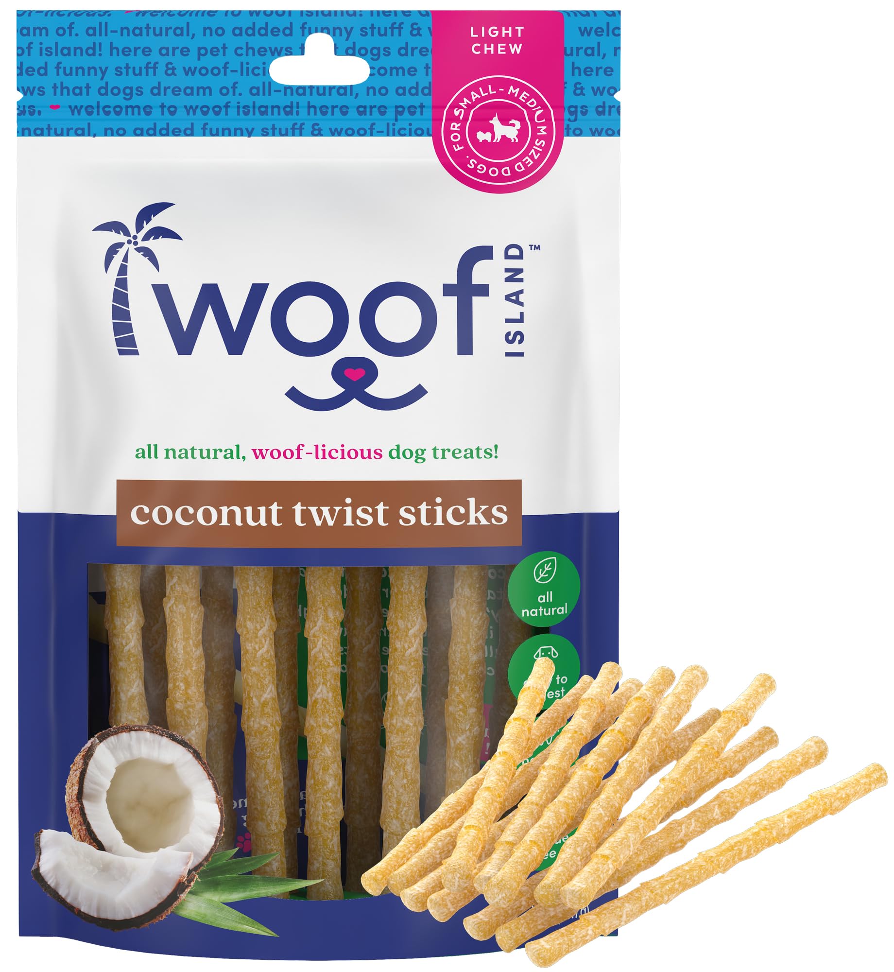 Woof Island os torsadé à la noix de coco, snack naturel pour chien.