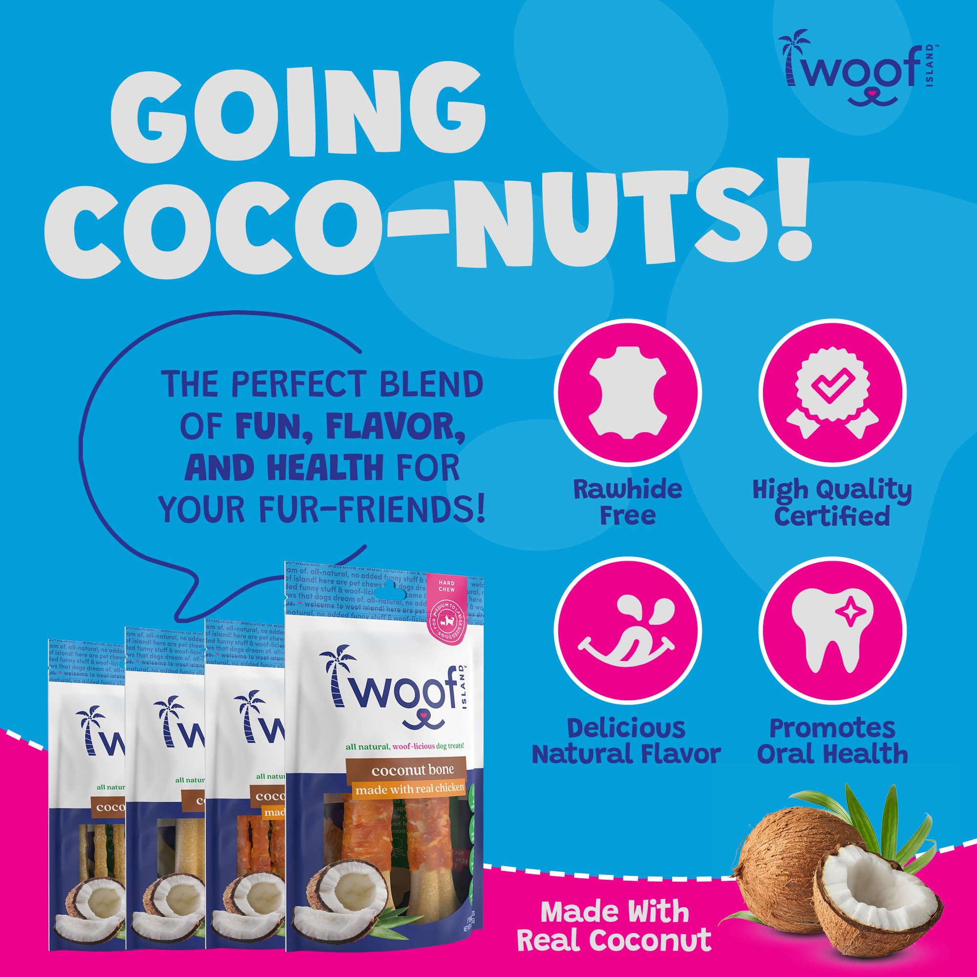 Woof Island sans cuir brut, alternative sûre et digeste.