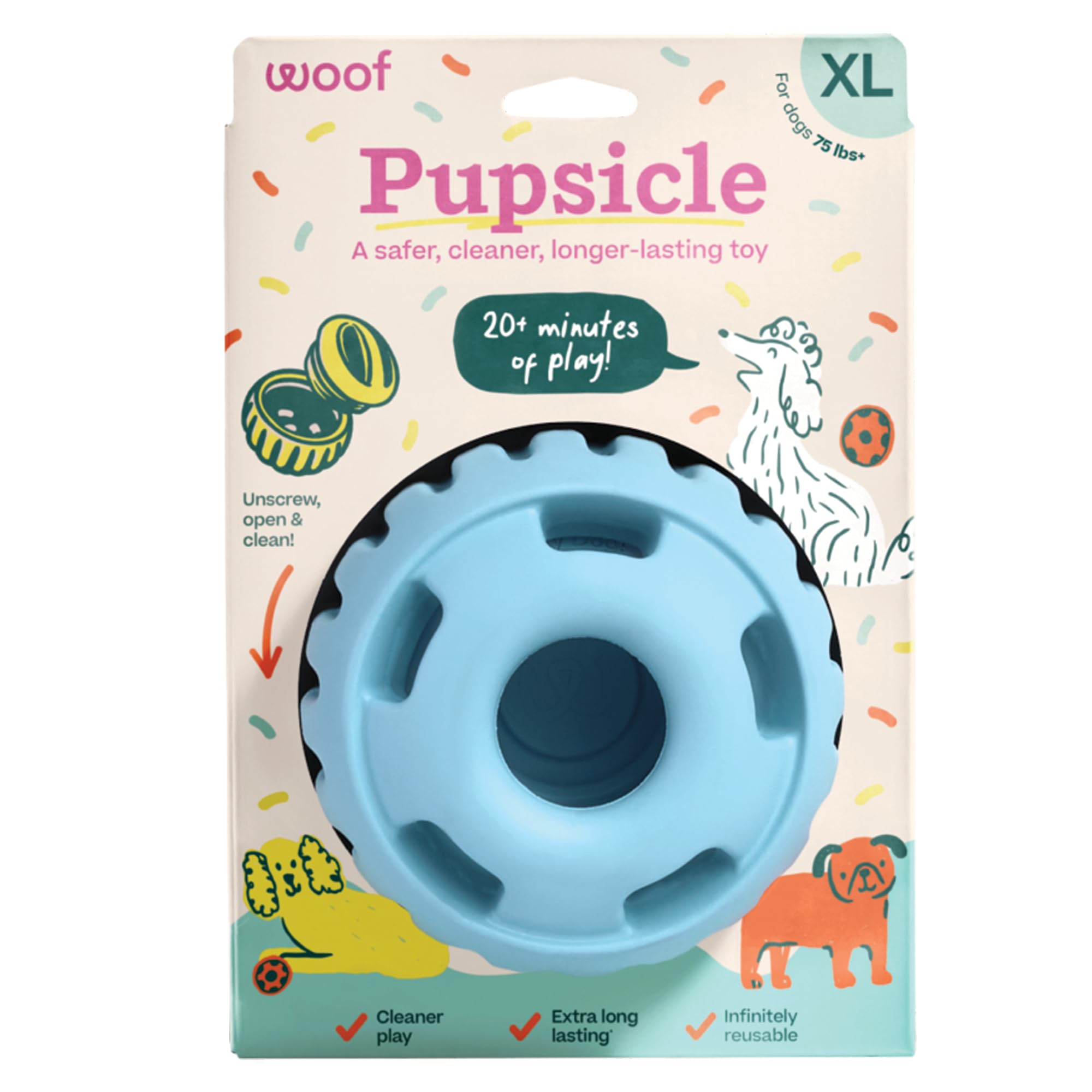 Woof Party Pupsicle XL, jouet interactif, distraction durable pour chien.
