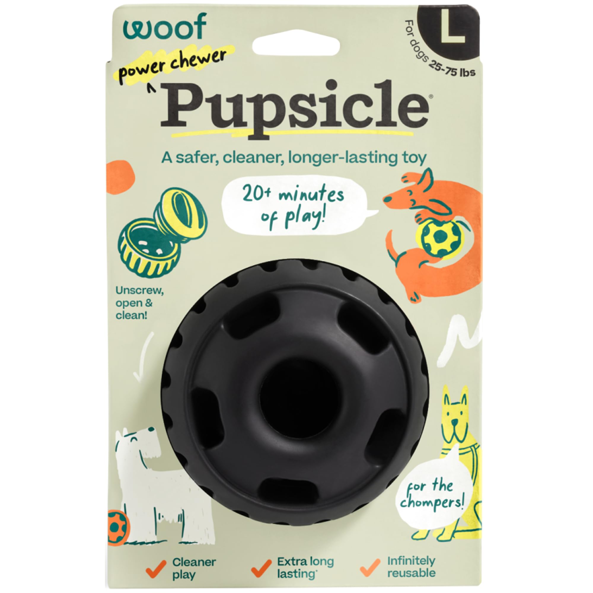 WOOF Power Chewer Pupsicle – avant, jouet durable pour mâchoires puissantes.