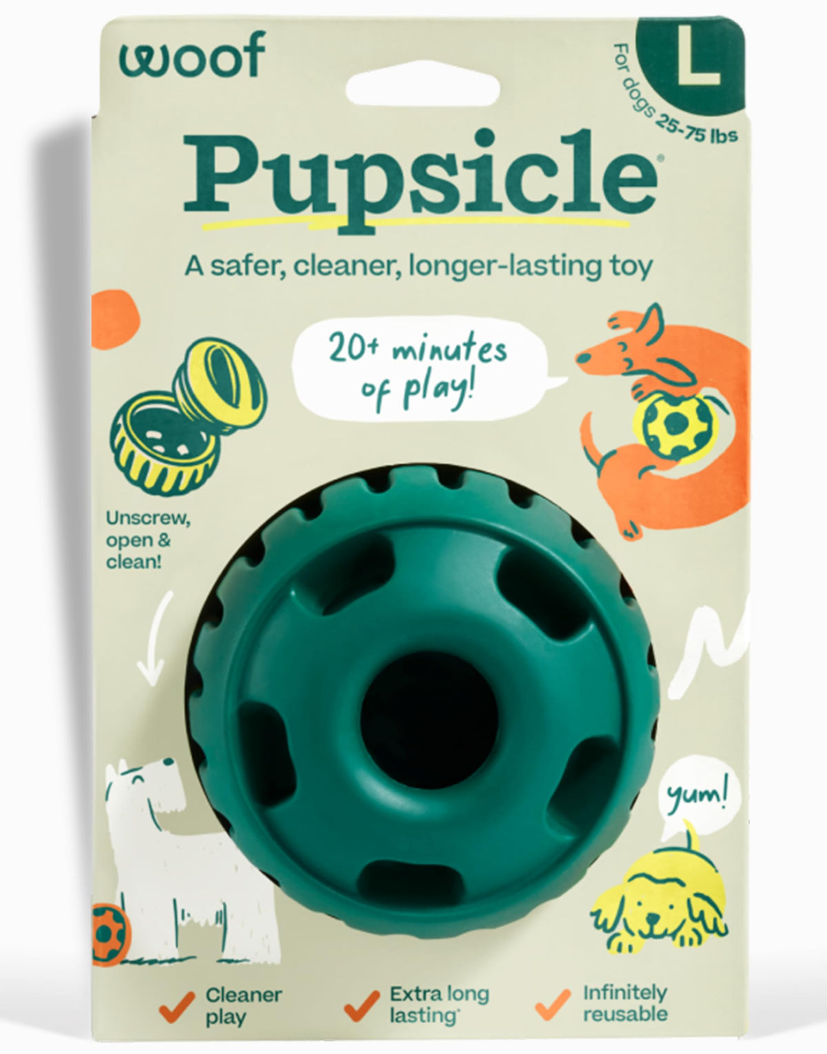 WOOF Pupsicle balle interactive longue durée, distraction et jeu prolongé pour chien.
