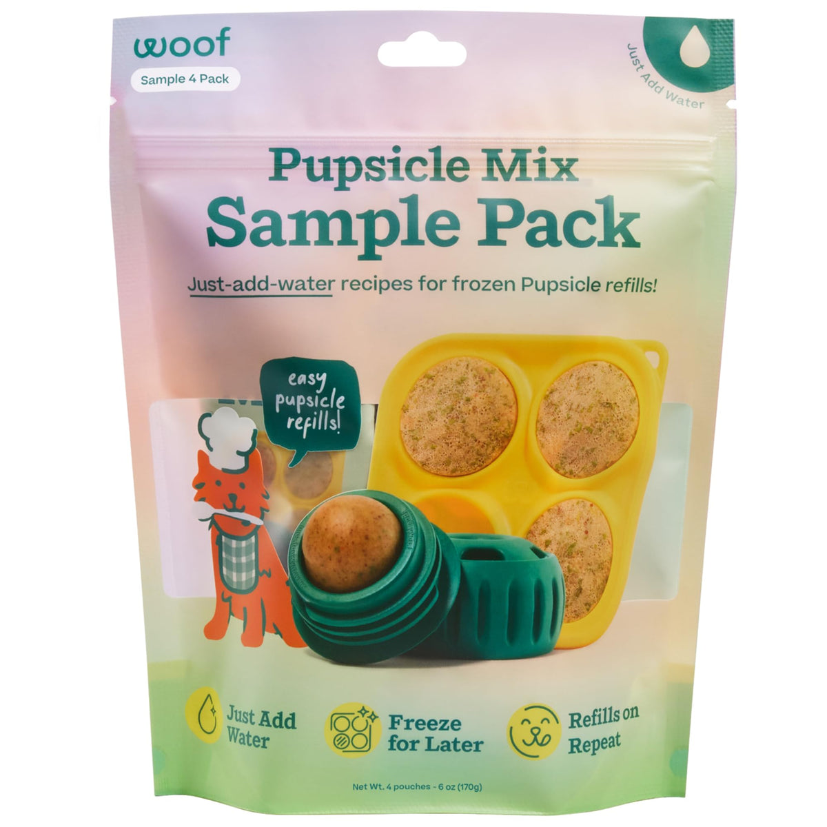 Pack échantillon WOOF Pupsicle, idéal pour tester les saveurs sans effort.