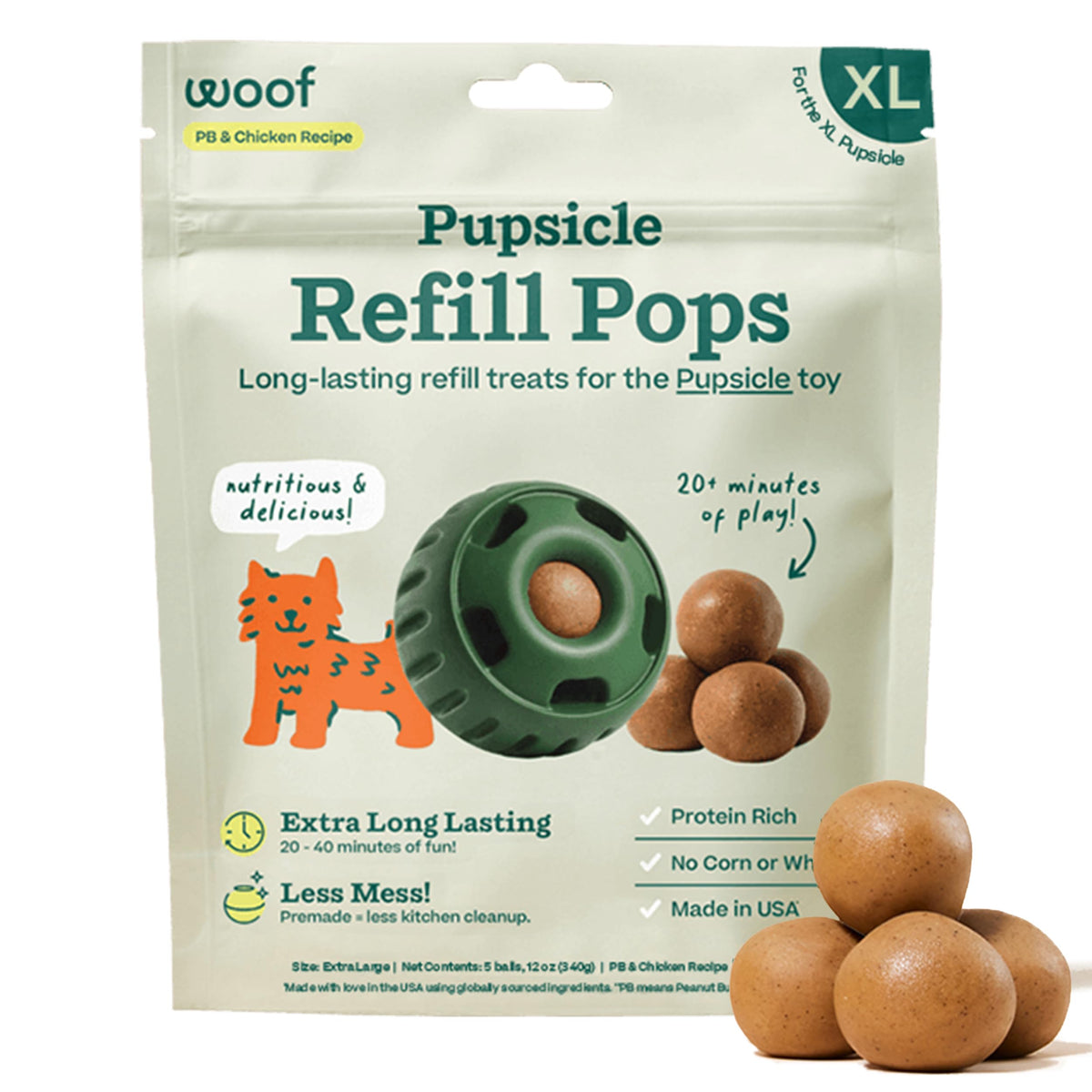 WOOF Pupsicle en action, distraction durable pour chien.