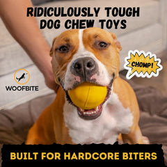 WoofBite balle indestructible caoutchouc naturel, gros plan, traction sûre pour mordiller.