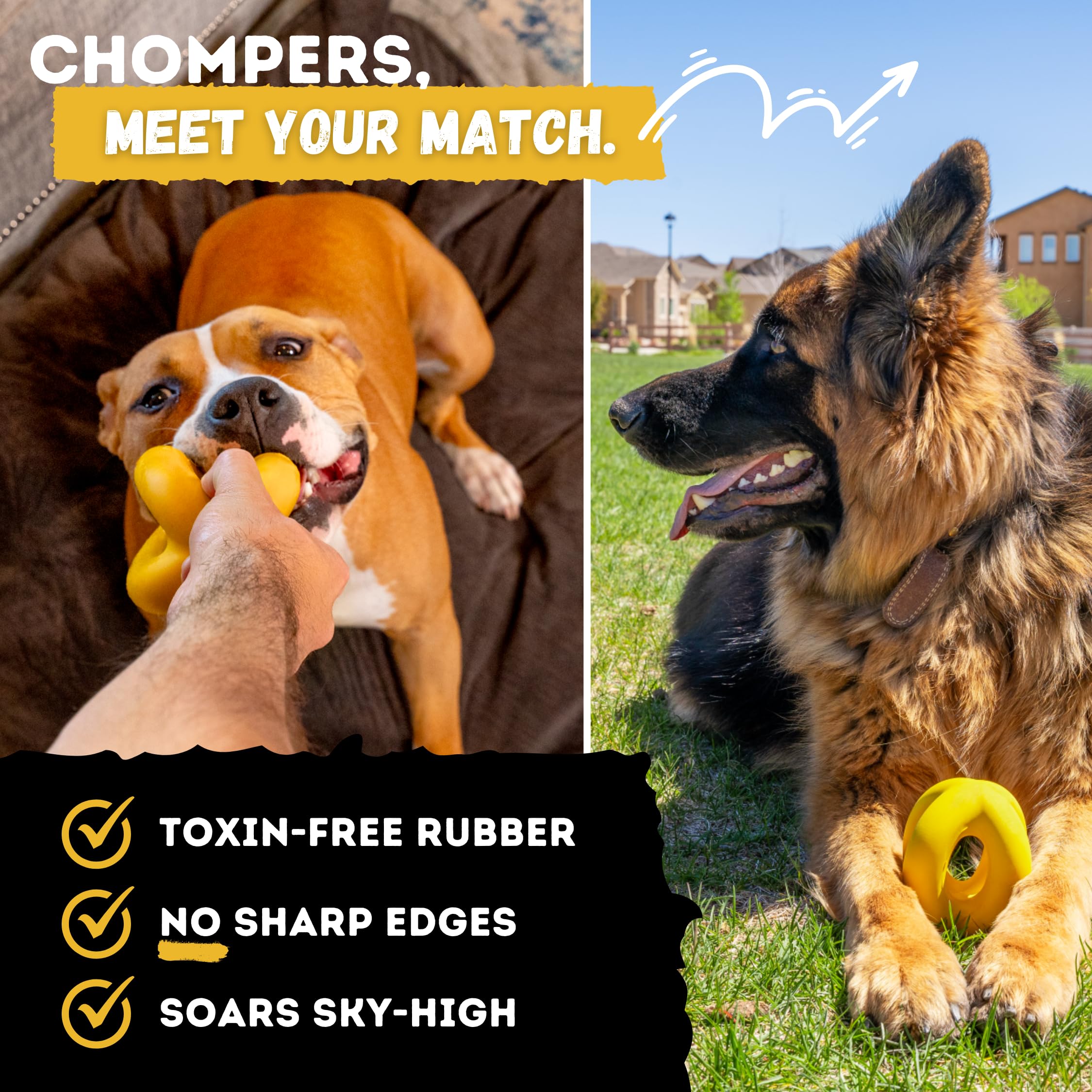 Balle WoofBite adaptée aux grands chiens et mors puissants.