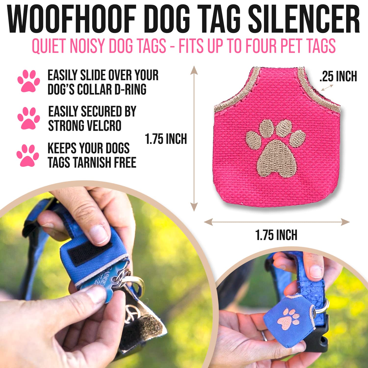 Woofhoof couvre médaille patte rose installation rapide sans anneaux