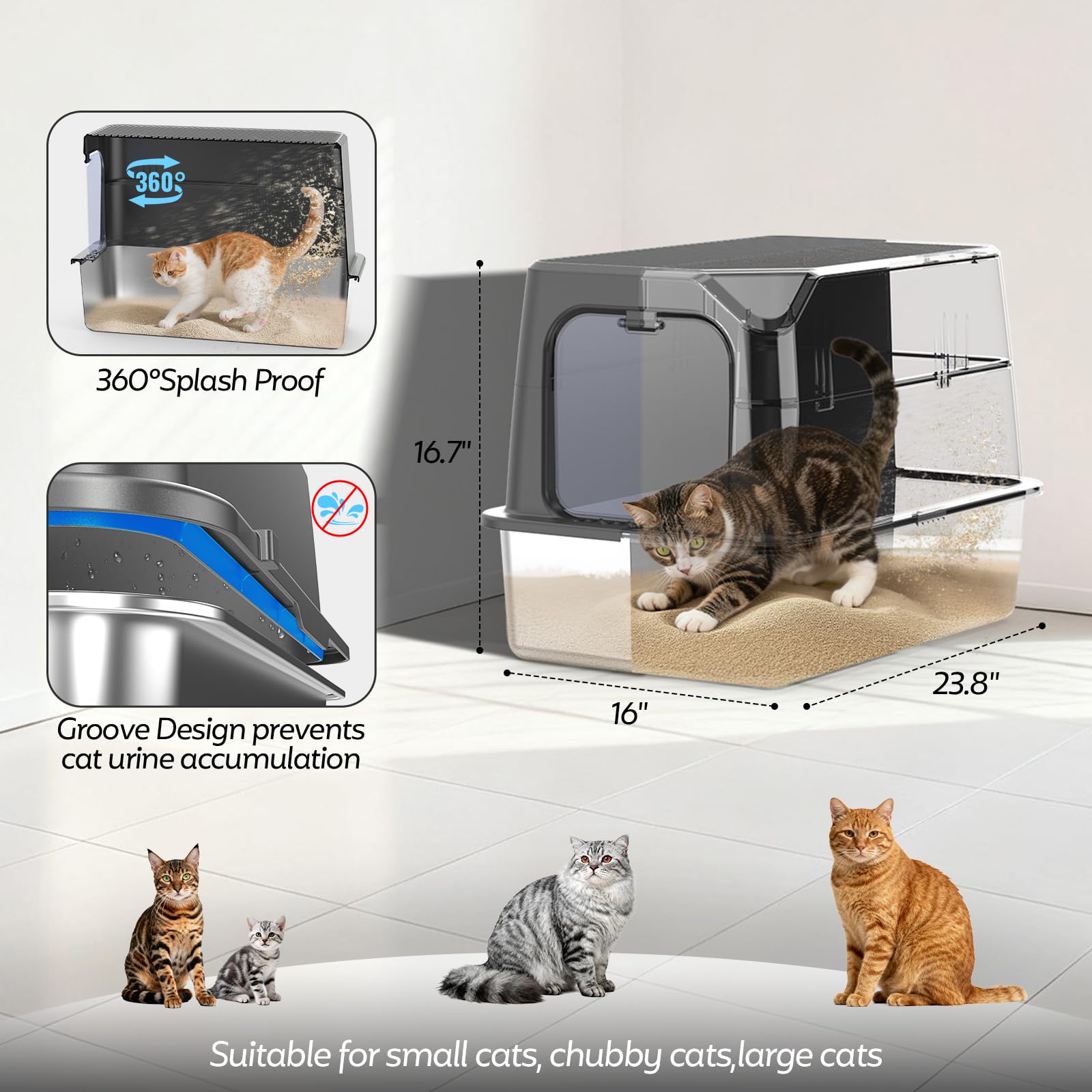 WoofiGo litière très grand en acier pour grands chats.