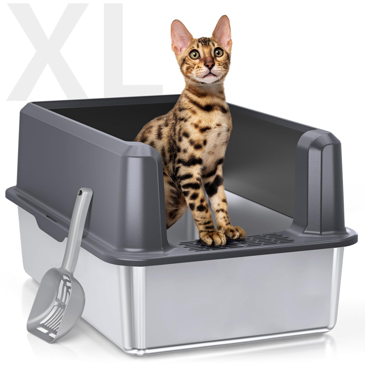 WoofiGo boîte litière acier avec couvercle pour grands chats, améliore l’hygiène.