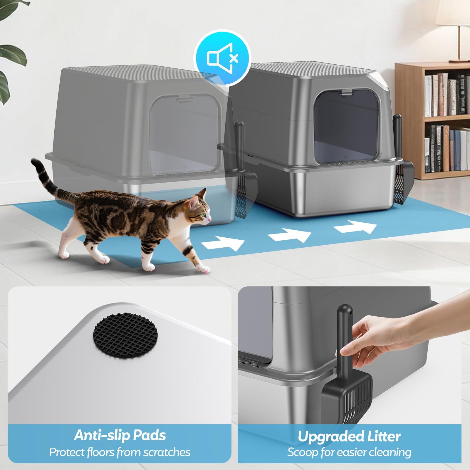 WoofiGo boîte litière en acier inox, design robuste et service client dédié.