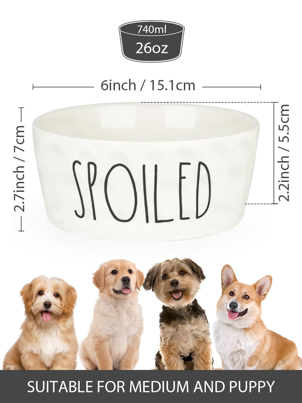 Bol WoofinPets, capacité 800 ml, idéal pour repas et eau au quotidien.