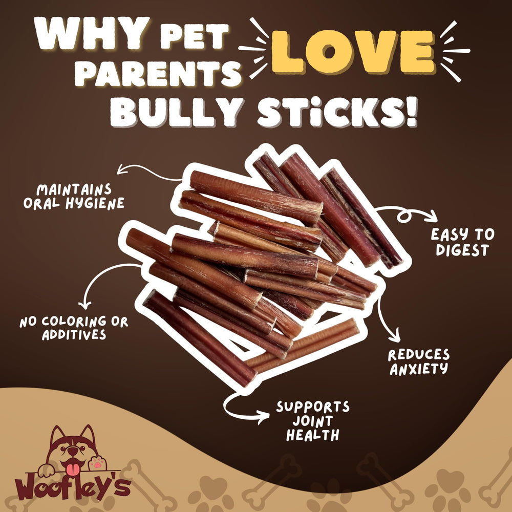 Woofley's Bully Sticks gros plan texture, texture naturelle pour une mastication satisfaisante.