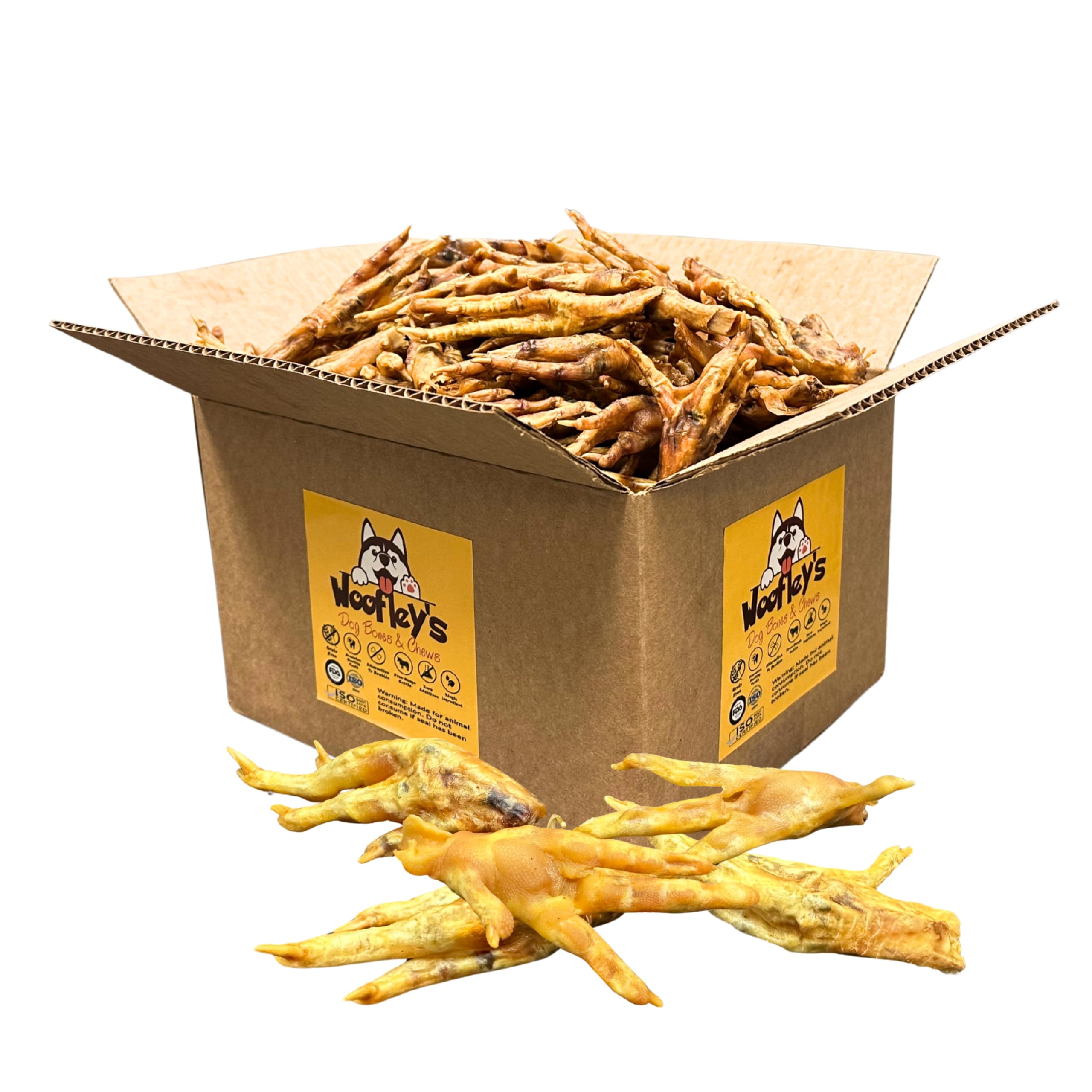 Woofley's Pattes de Poulet, emballage pratique pour friandises durables.