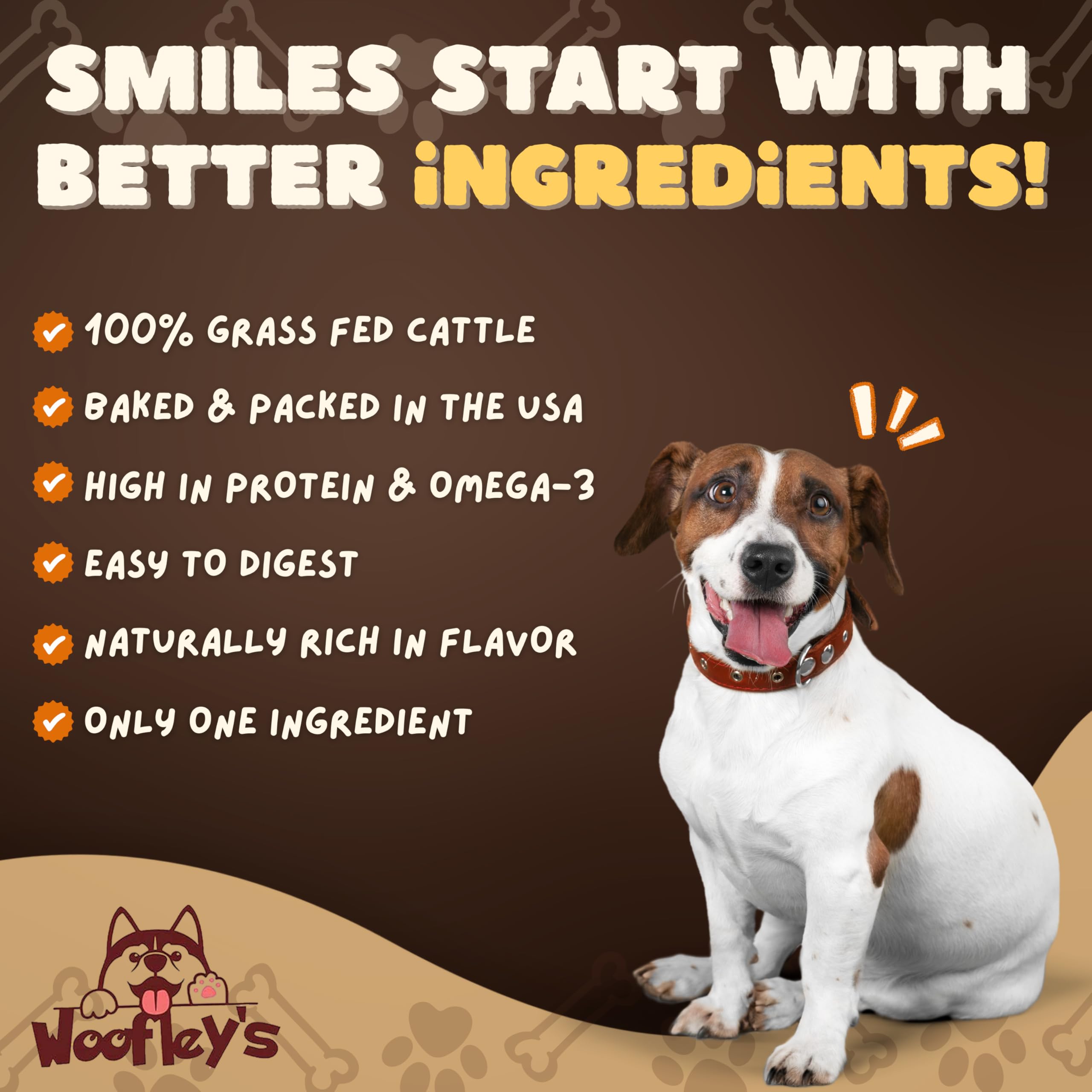 Sans additifs chimiques Woofley's, ingrédients simples et sûrs.