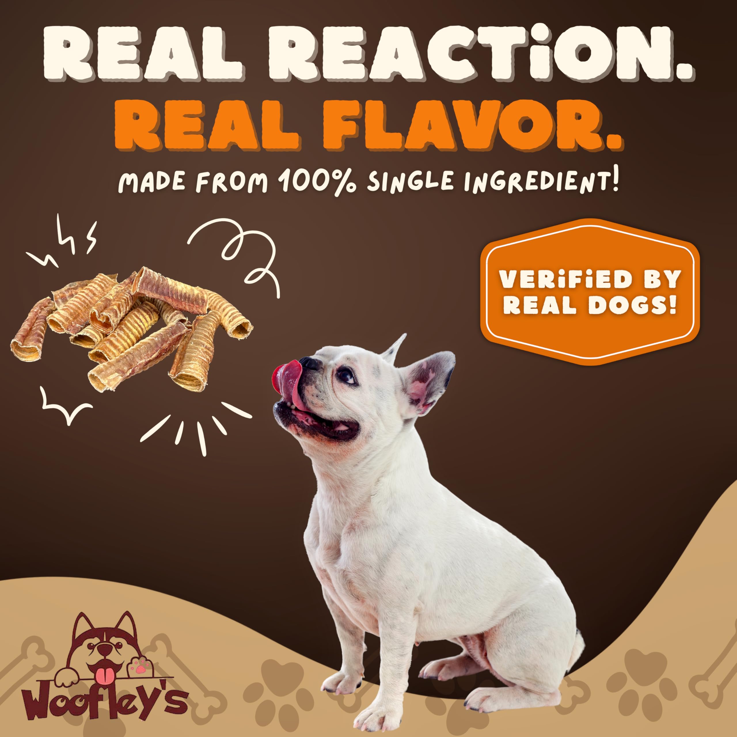 Woofley's trachée de bœuf 100% naturelle, sans additifs ni produits chimiques.