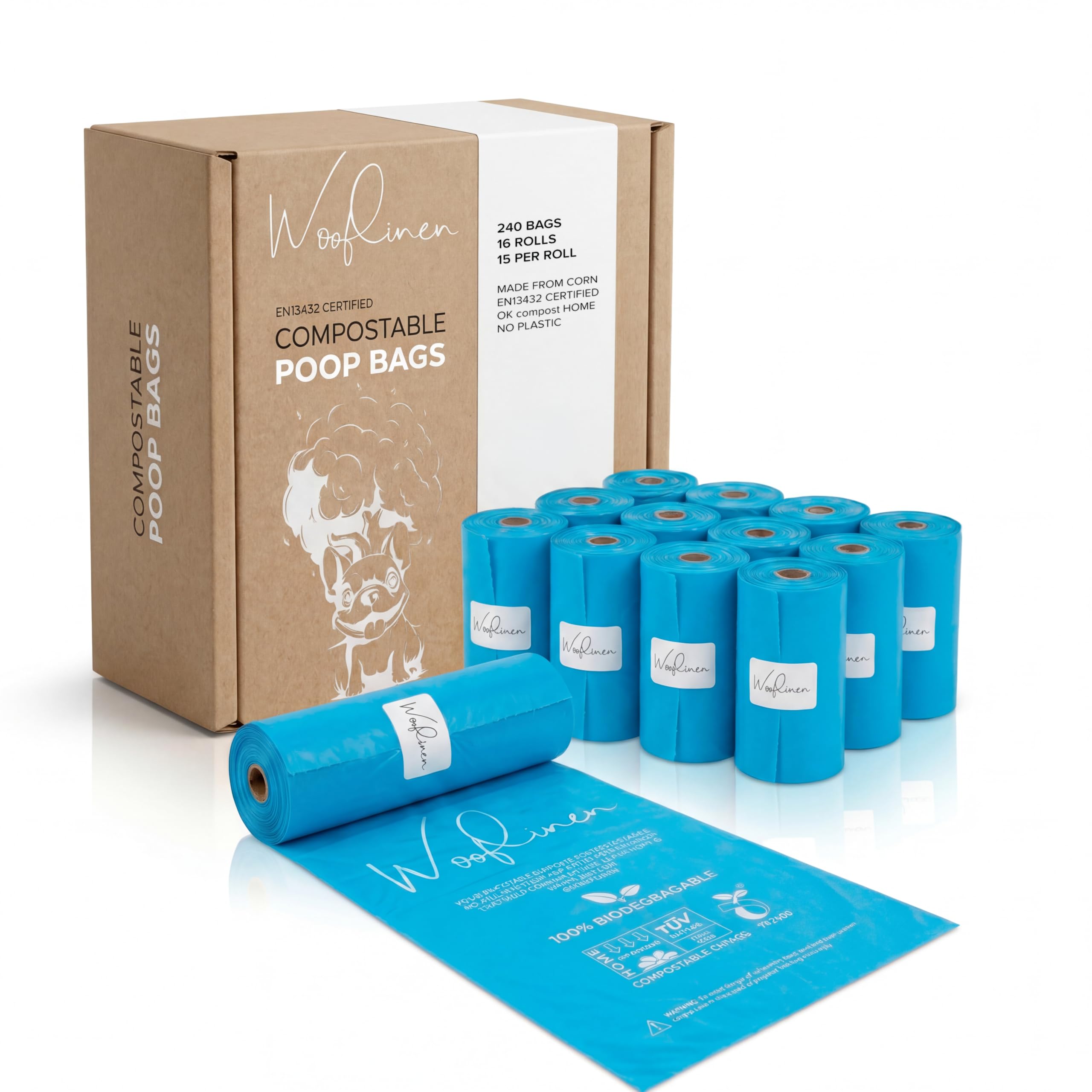 Wooflinen sacs-poubelle-chien biodégradables 9x13, pratique pour grandes balades.