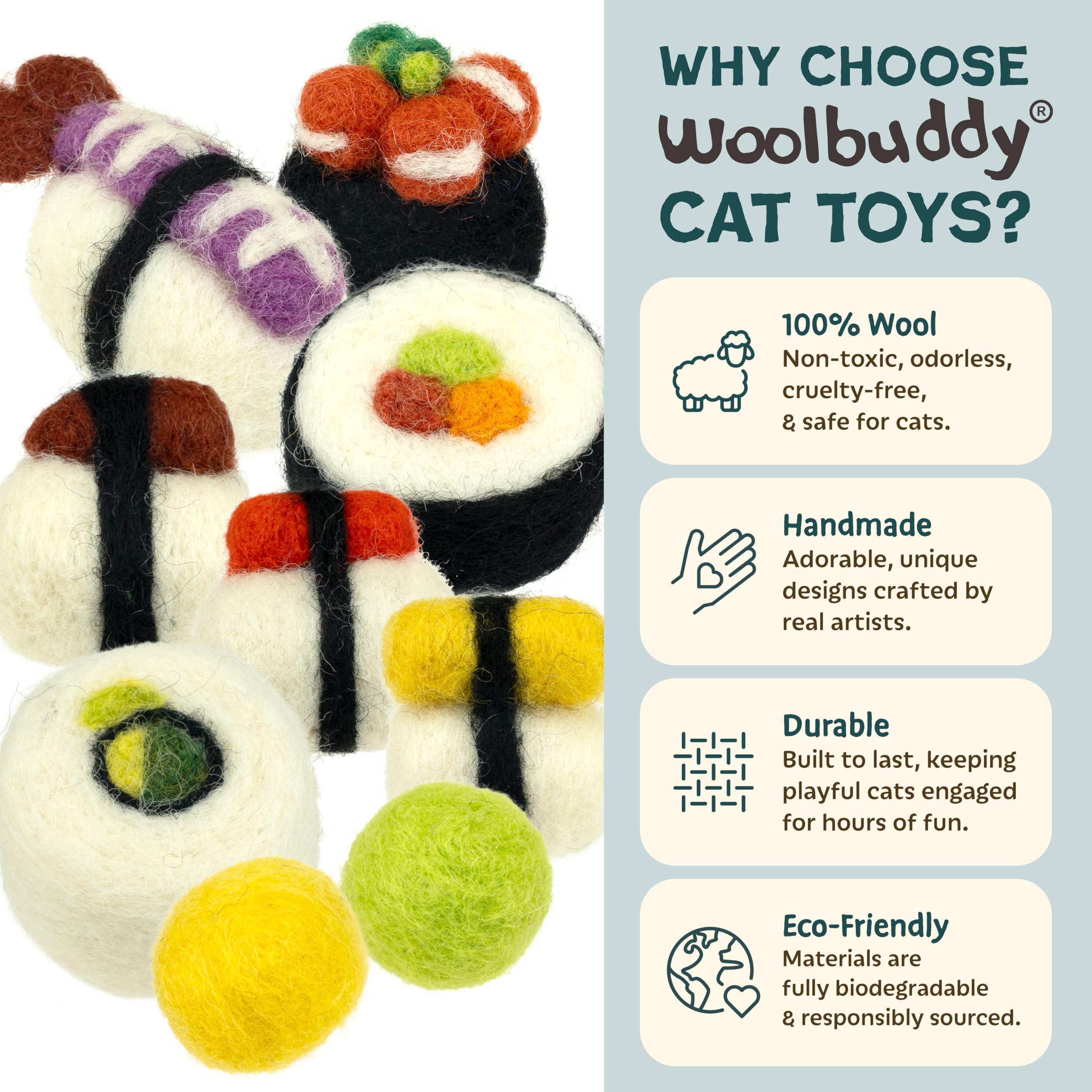 Chasse-exploration Woolbuddy Sushi Chat pour chats curieux