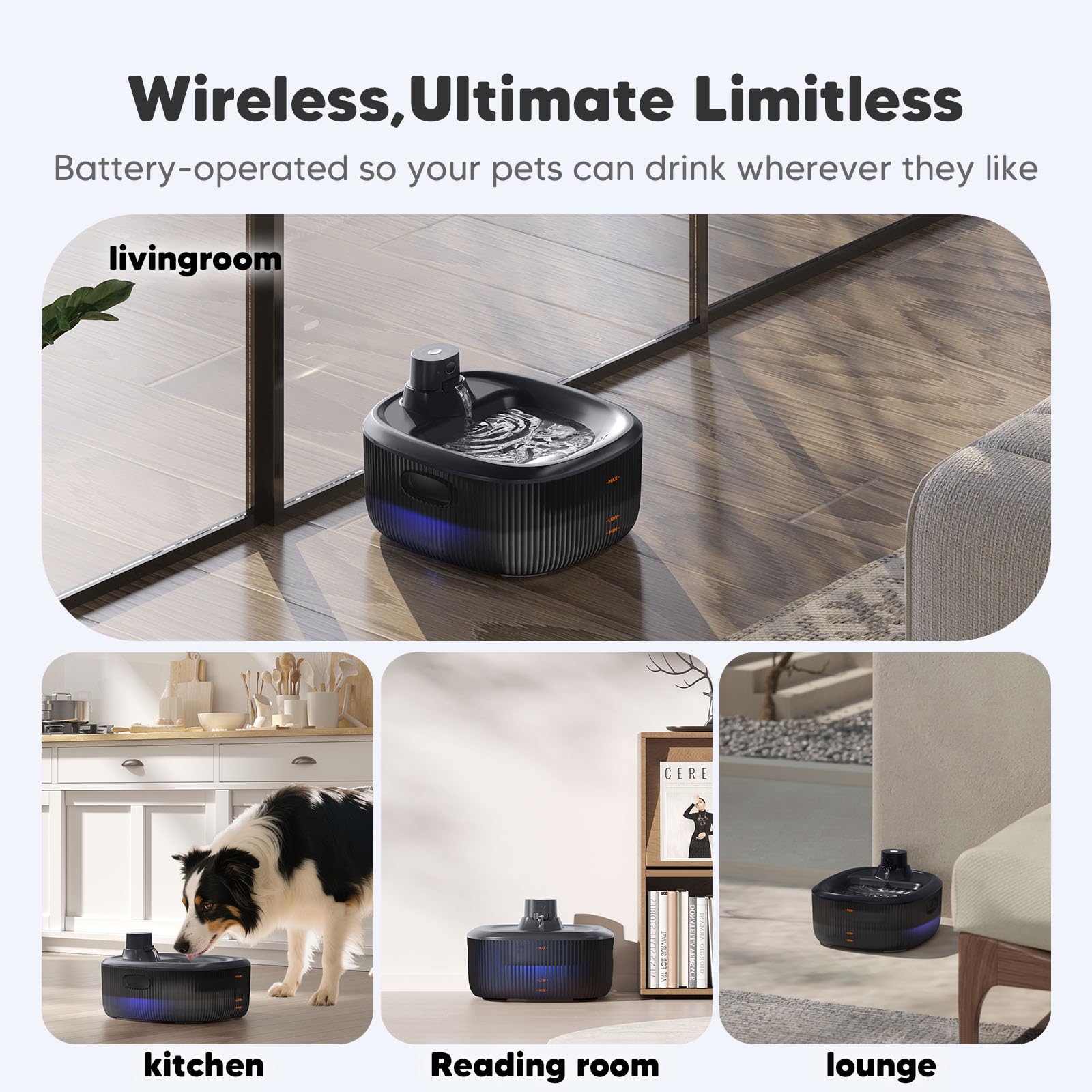 Fontaine pour animaux WOPET, capacité 6L pour moins de remplissages.