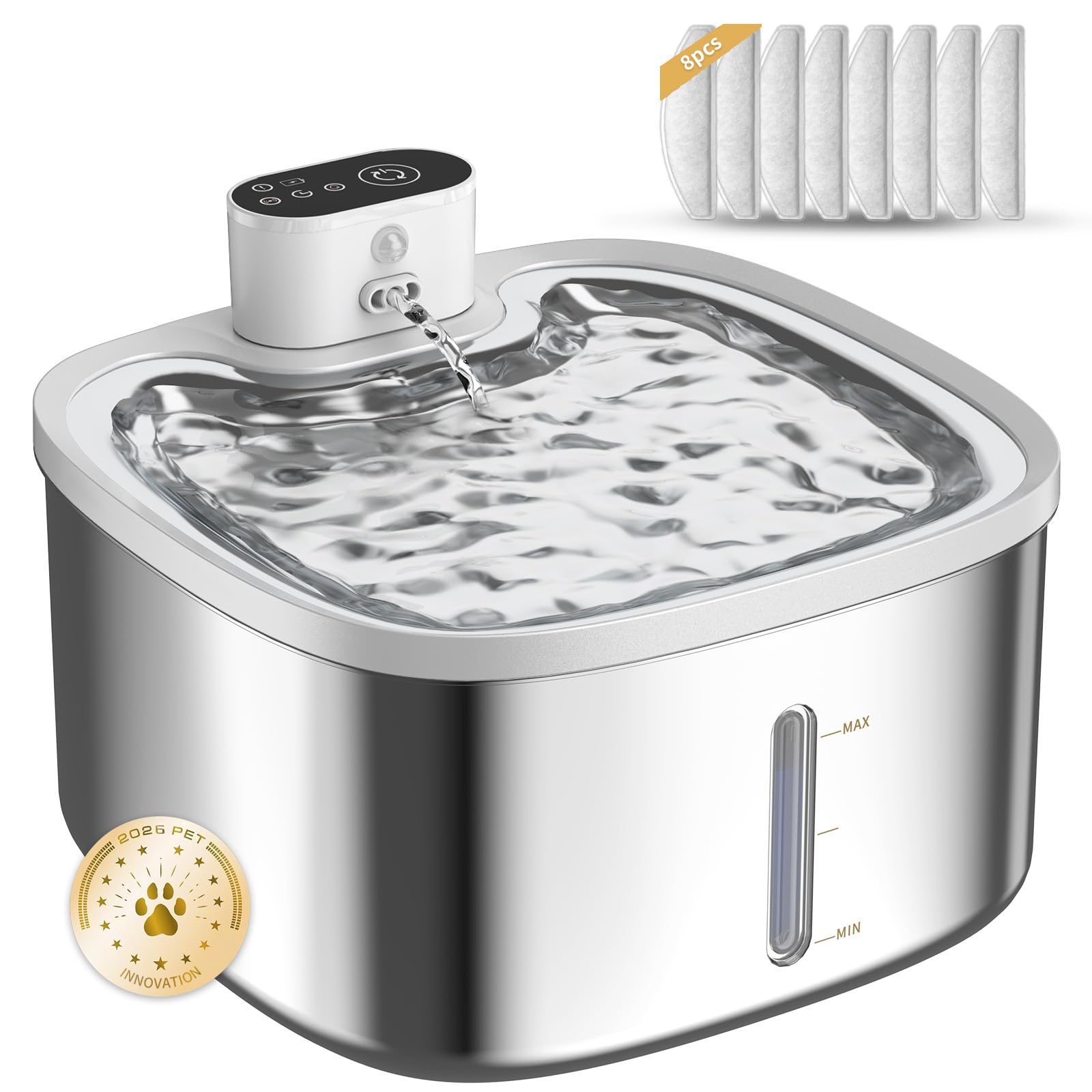 Woqucute fontaine chat acier inox, réservoir 3,5L pour hydratation continue