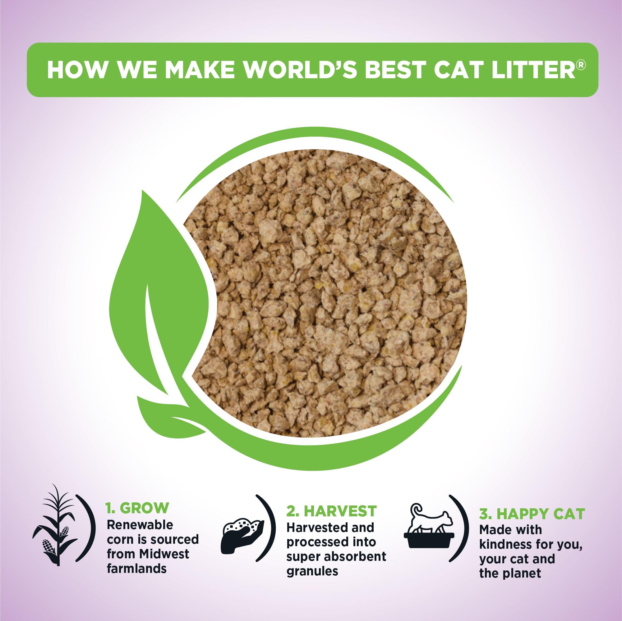 World's Best Cat Litter – agglomération rapide pour nettoyage facilité.