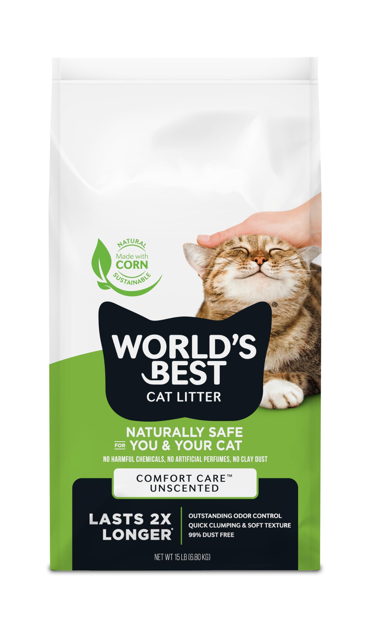 World's Best Cat Litter Comfort Care – sachet frontal, usage simple et pratique.