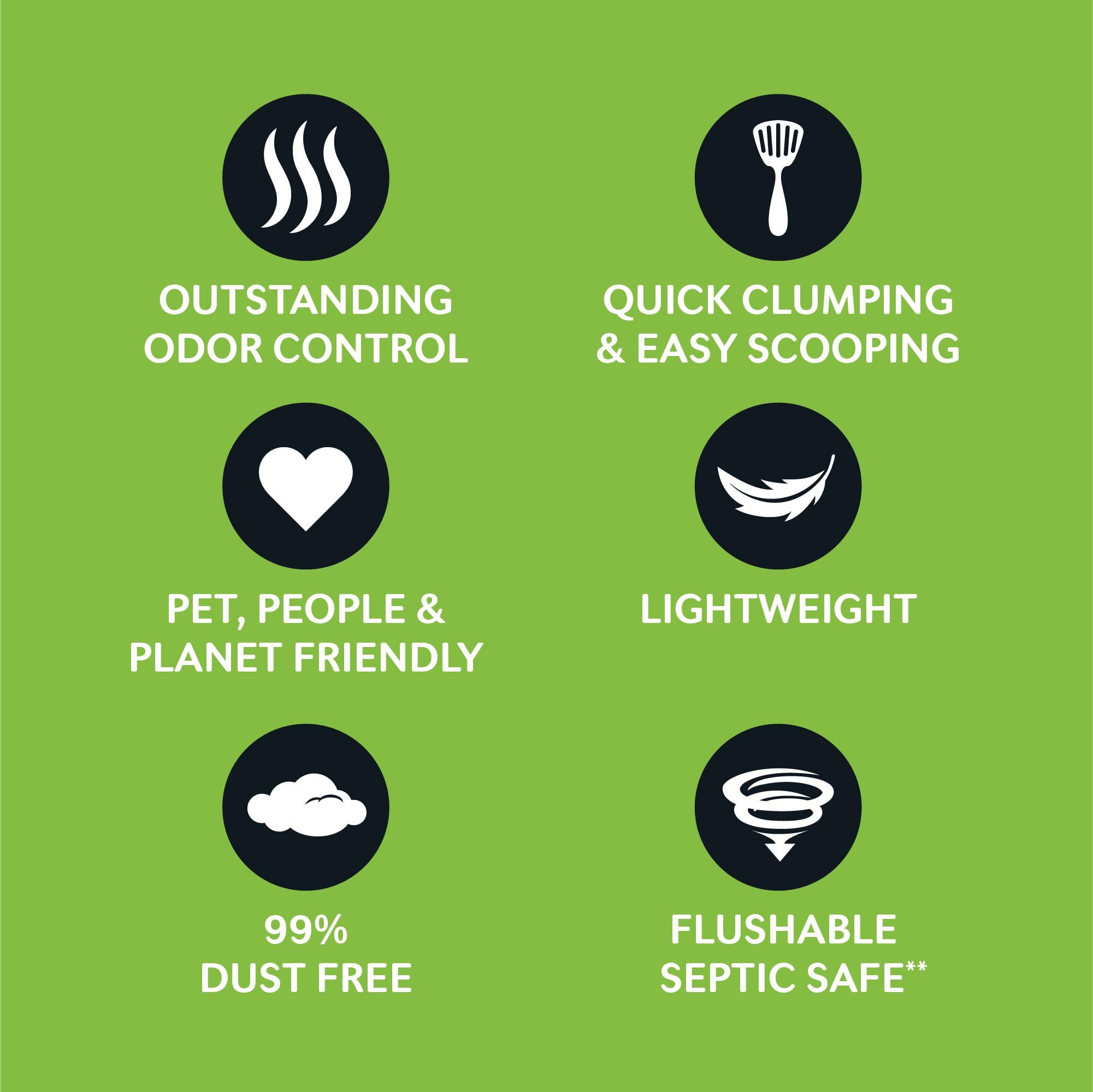 World's Best Cat Litter Comfort Care clumping rapide et nettoyage simplifié.